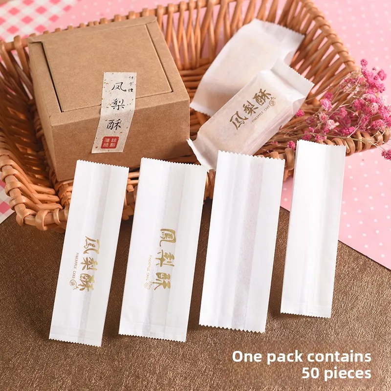 Gold Plated Pine ortcake Rectangular Biscuit Paaging Bag Cotton Paper Seal Bag for Mid-Autumn Festival Gifts view 2