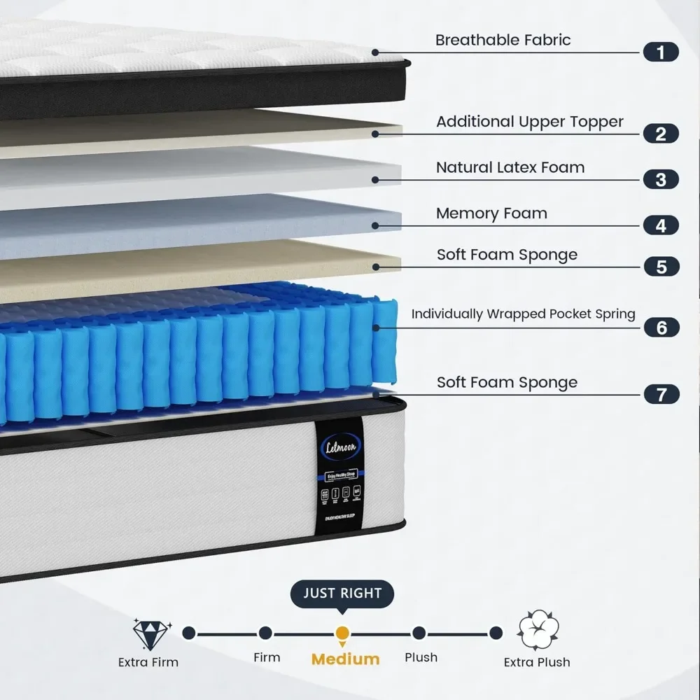 Mattresses 12 Inch Hybrid King Mattress Bedroom Furniture Pressure Relief 3 Coils Strong Edge Support Topper Home