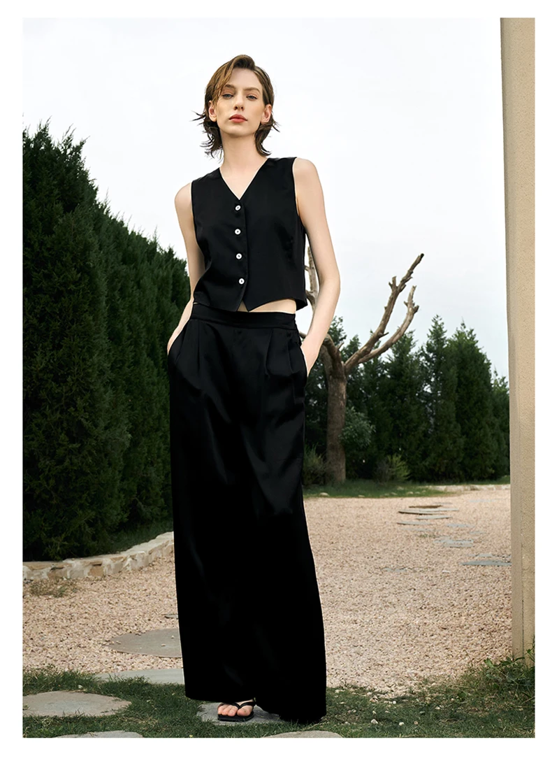 高級マルベリーシルク レディース セット シャンパンカラー シルク 100% チョッキ パンツ 2 枚 ホリデー カジュアル リラックス コンフォート セット