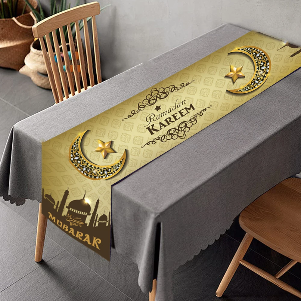 35X180Cm Ramadan Kareem Table Runner Ramadan Tablecloth for Eid Dinner Eid Mubarak Decoration 2025 Islamic Muslim Party Table