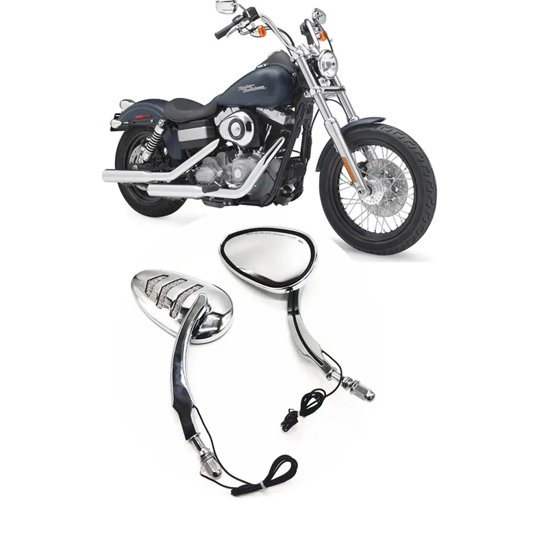 

Motorcycle Rearview Side Mirror with LED Turn Signal Light for Harley Dyna Street Bob Super Glide Wide Glide Road King - Silver