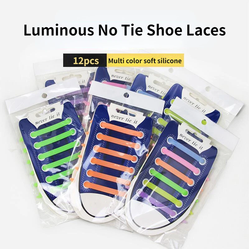 

Luminous No Tie Shoe Laces Soft Silicone Shoelaces for Sneaker Unisex Colorful Elastic Shoelace Kid Adult Shoe Accessories 12pcs