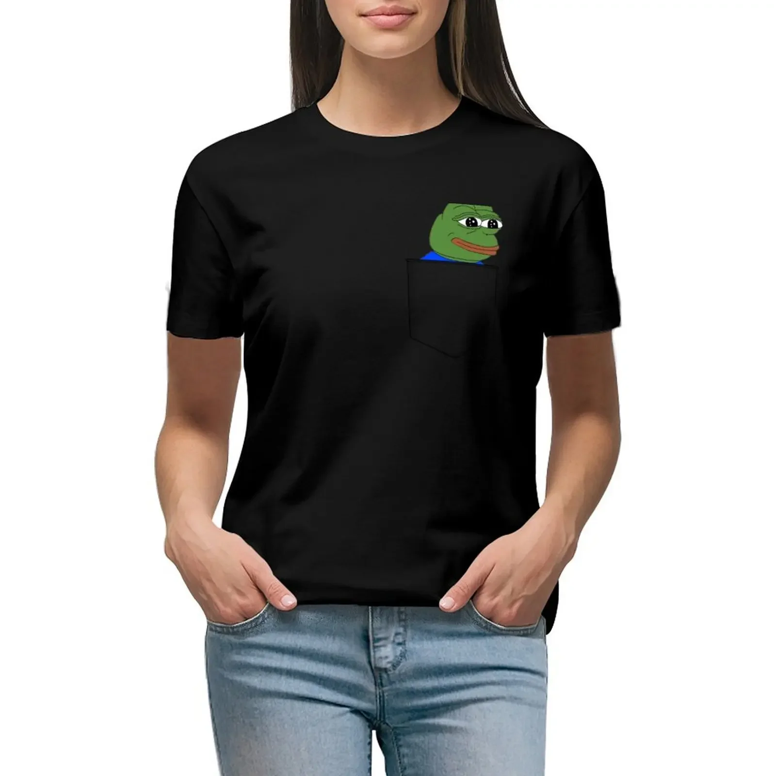 

Happy Pocket Pepe T-Shirt customs design your own female summer tops oversized Women's clothing