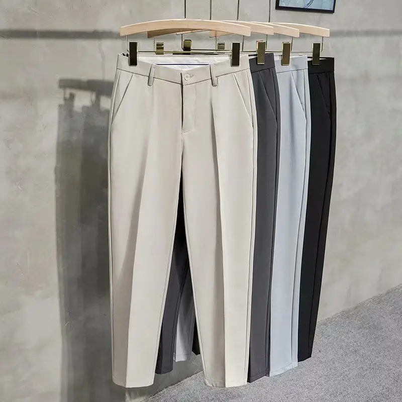 New Spring Summer Suit Pants Men Business Classic Grey Black Khaki Straight Korean Formal Trousers Male