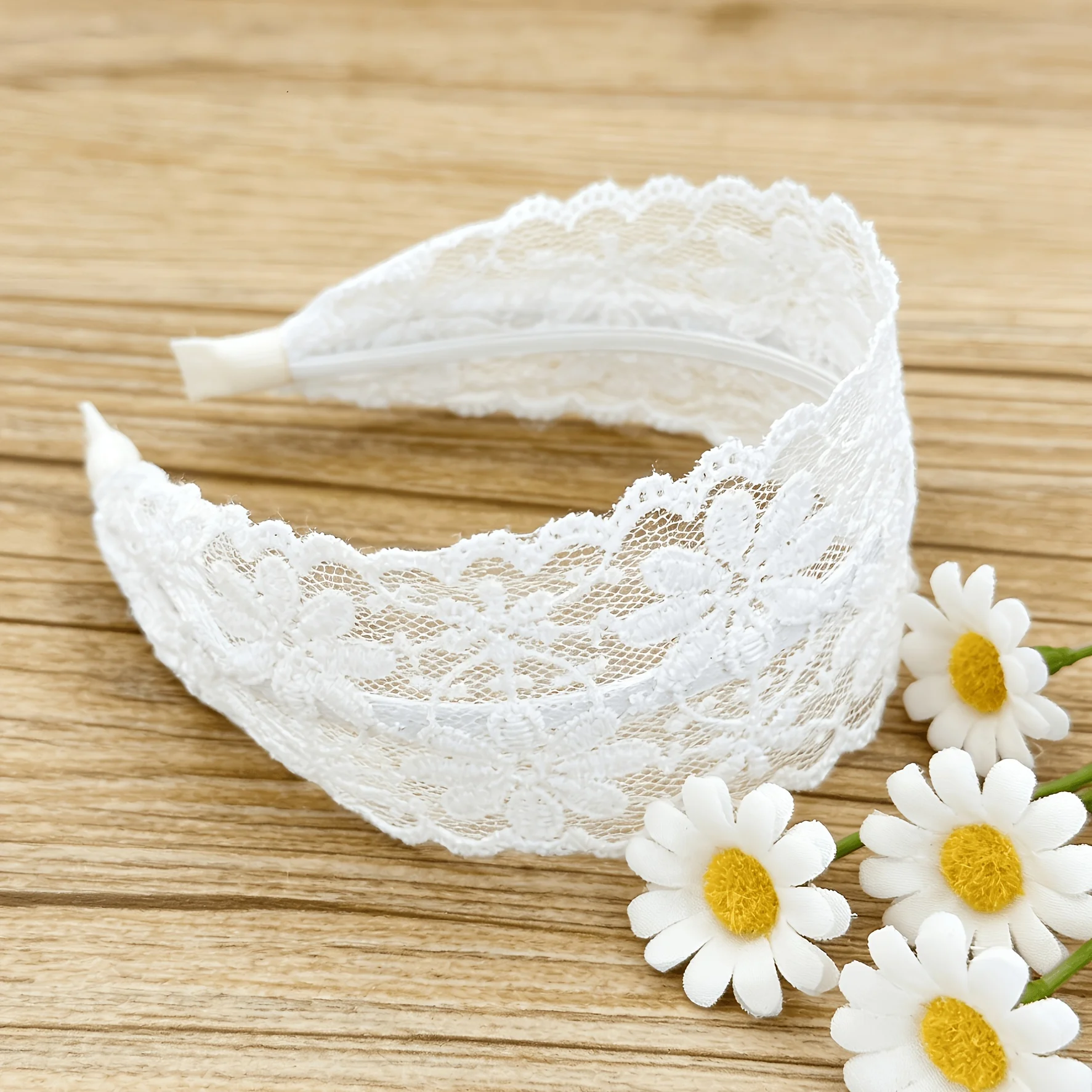 

1 white floral embroidered lace headband, elegant vintage hair accessories