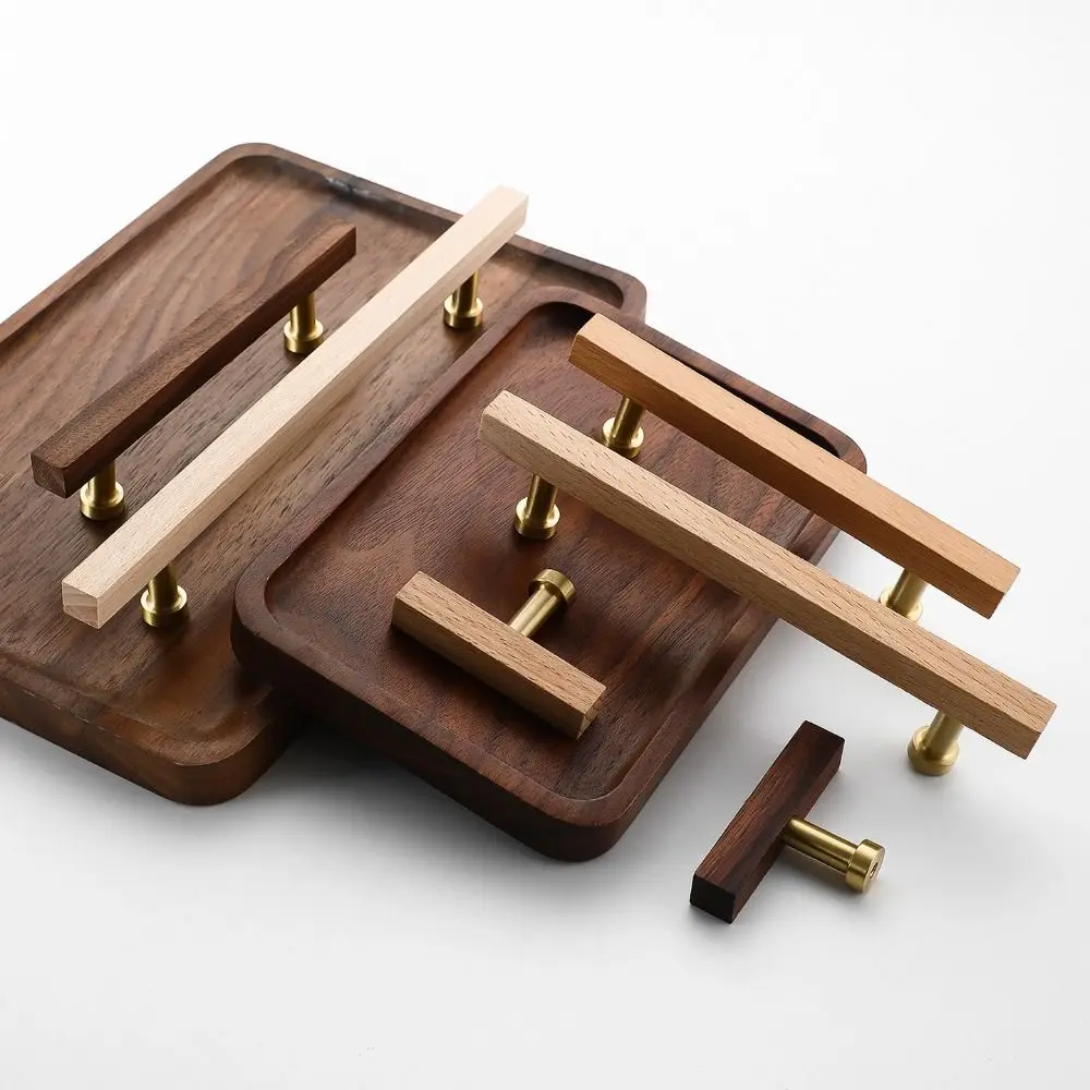Tiradores de gabinete de madera de nogal de alta gama, tiradores de cajones modernos de diseño lujoso, tiradores de gabinete de madera de haya minimalistas para cocina