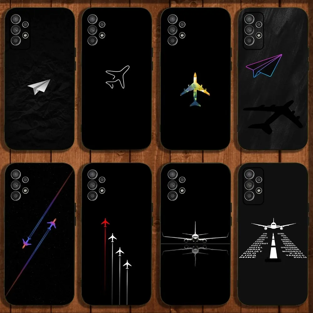 

Premium Airplane Pattern Phone Case For Samsung Galaxy A13,A21s,A22,A31,A32,A52,A53,A71,A80,A91 Soft Black Cover