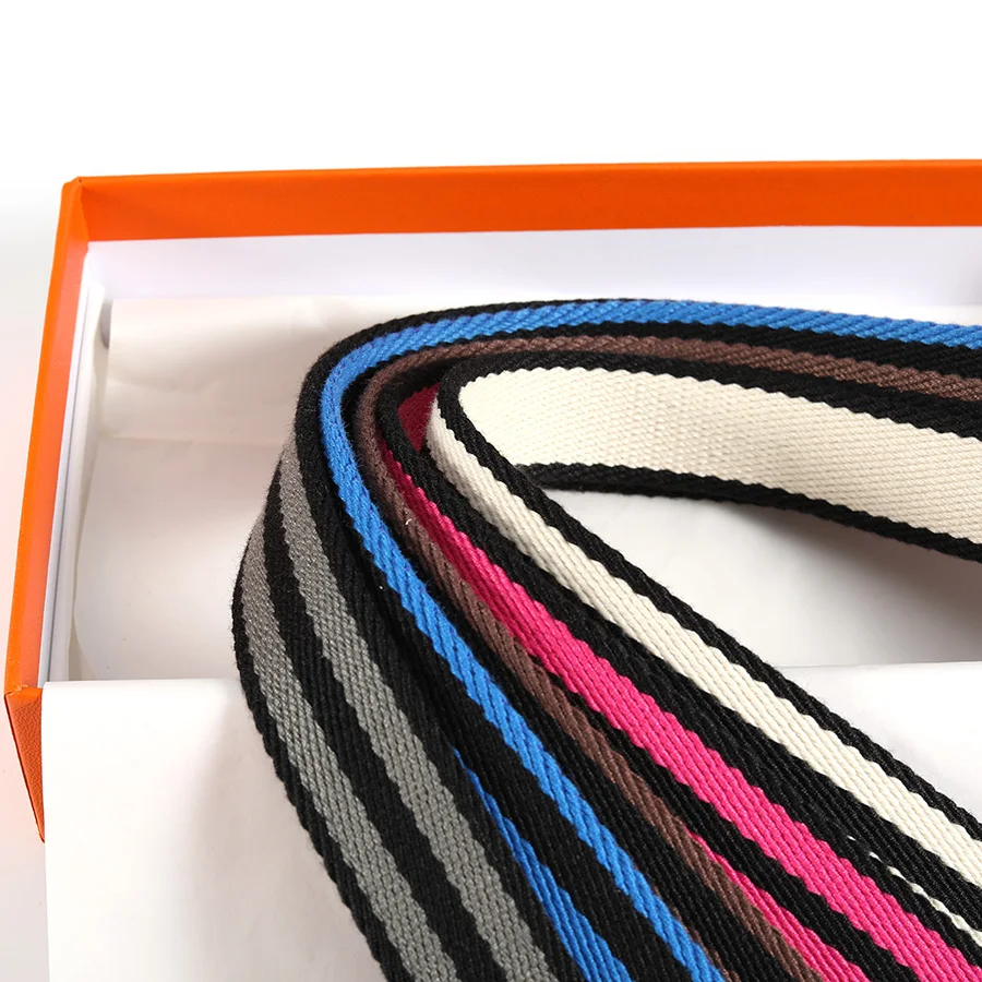 สายสะพายผ้าแคนวาสลายทางสีสันสดใส กว้าง 2.5 ซม. หนังวัวโทโก้ เหมาะสำหรับสายสะพายกระเป๋าอีเวลิน สายสะพายไหล่ เย็บมือ อุปกรณ์ตกแต่งกระเป๋า