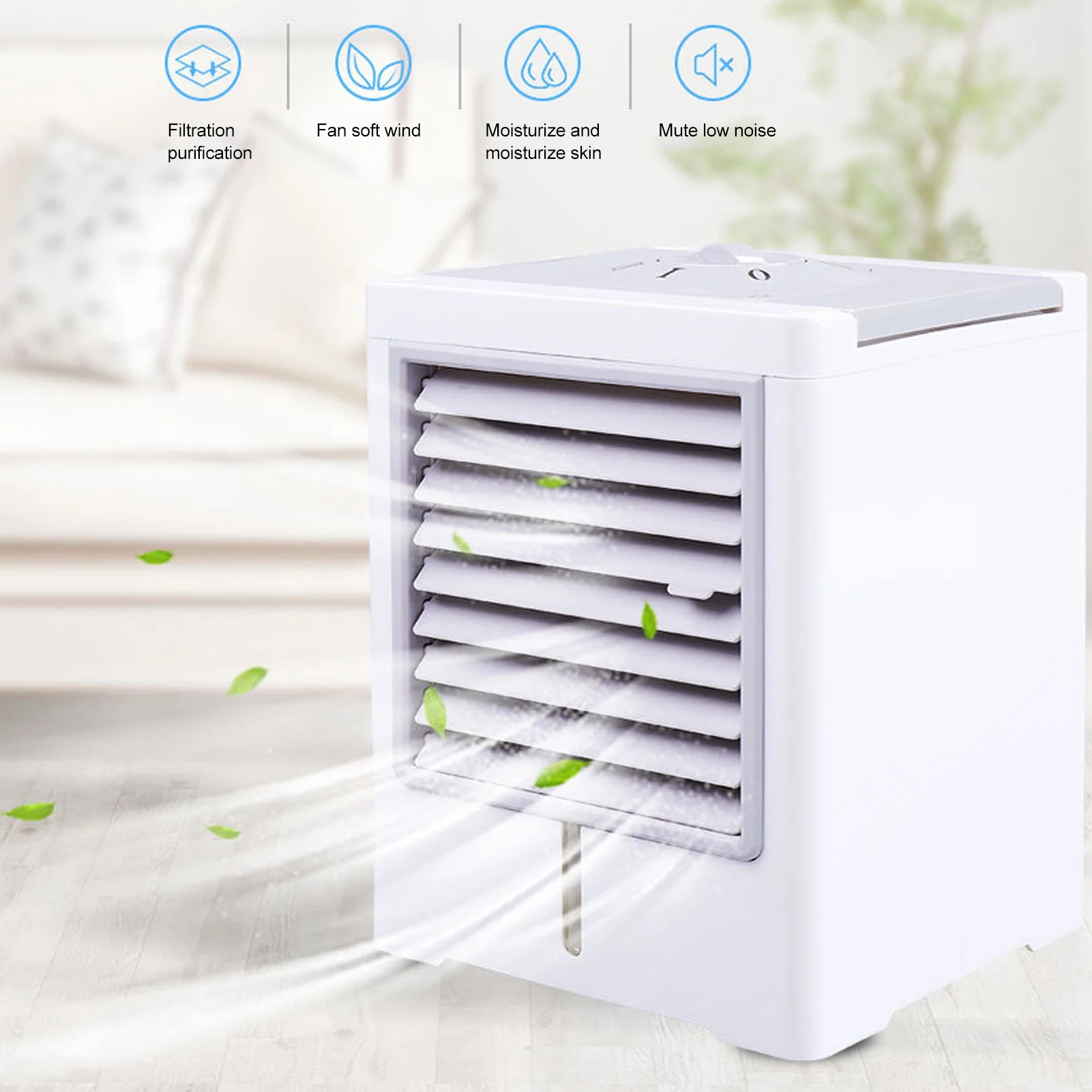 Evaporative Air Cooler Portable Space Air Conditioner Humidifier USB Desk Misting Cooling Fan for Office White Small Cooling Fan