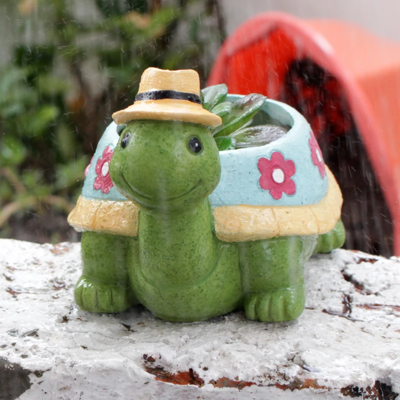 1pc Adorable Garden Turtle Succulent Pot - Planters Resin Statue Plant Flower Pot Yard Garden Patio Vase Outdoor Deco-Indoor/Out