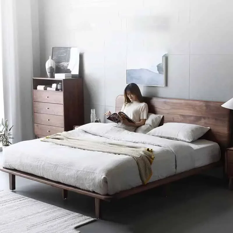High End Wood Double Bed Bedroom Waterproof Luxury Headboard Luxury Twin Beds Queen Modern Wooden Camas De Dormitorio Furniture