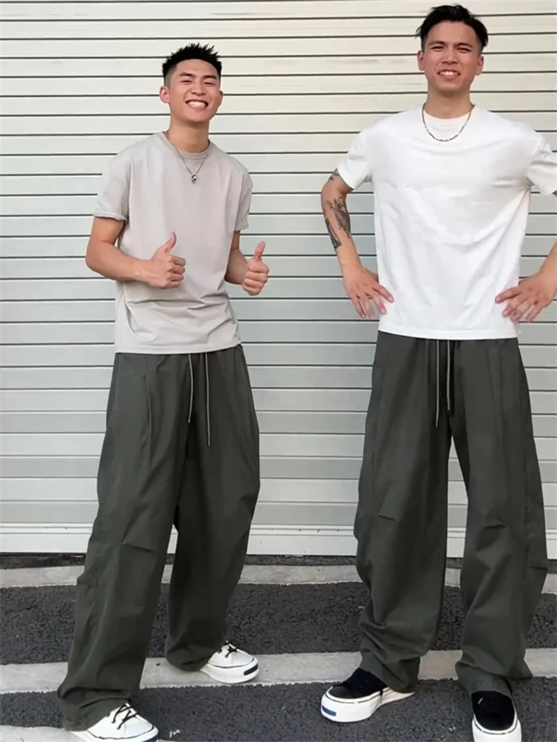 

Retro American Casual Pants Men's Autumn Winter Trendy Loose Wrinkle Workwear Straight Leg Cotton Trousers Street Sle