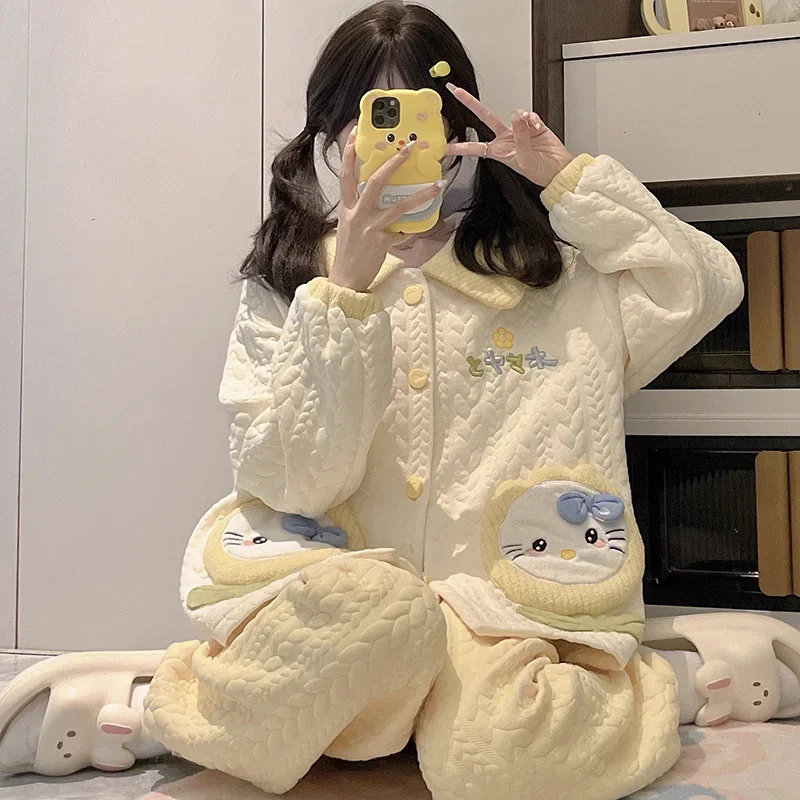 

New Sanrio Spring Air Cotton Pajamas Set Hello Kitty Homewear Sanrio Homewear Cute Cartoon Hello Kitty Casual Pajamas