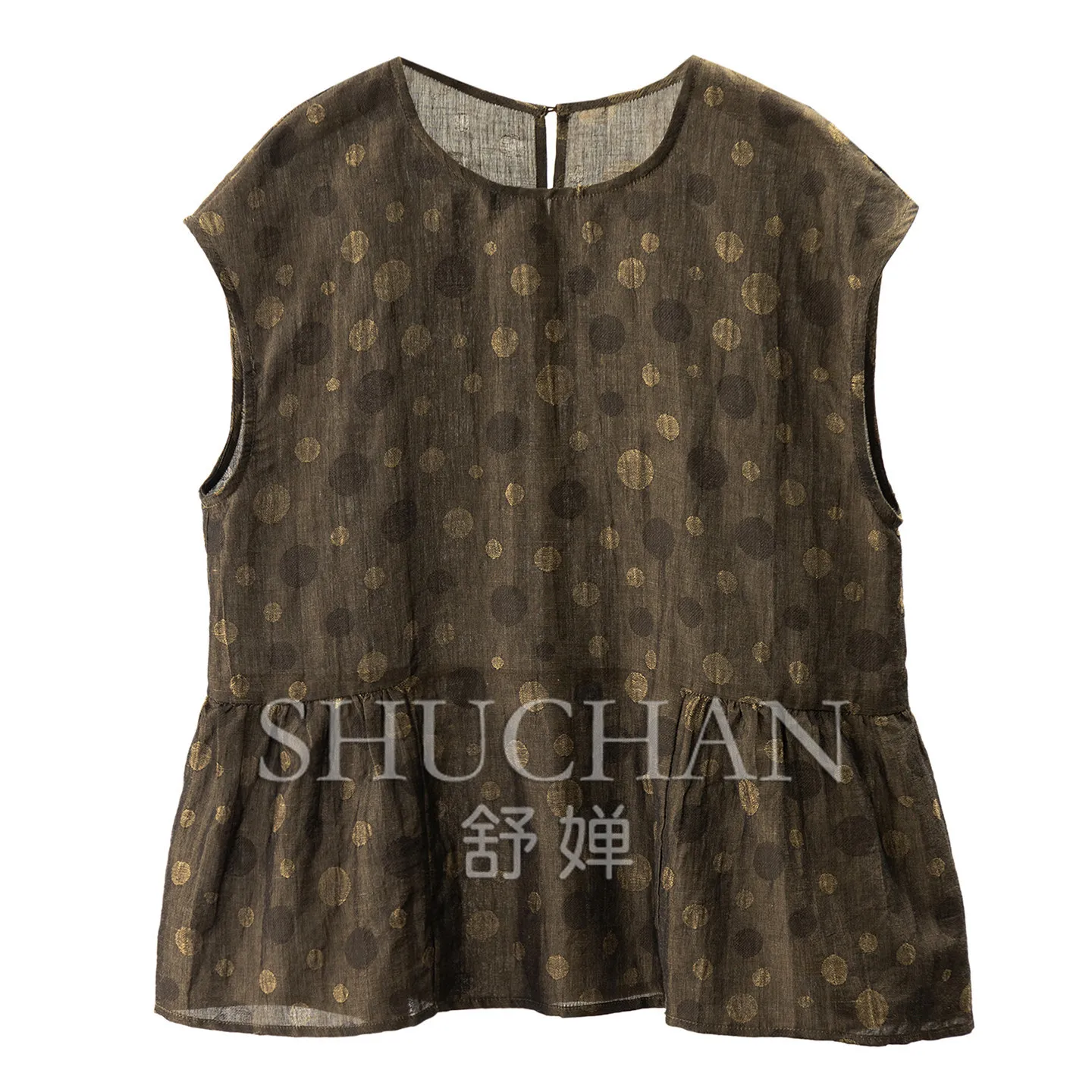 Blouse Lotus Leaf Pendulum Jacquard Polka Dot Linen Cotton Bag Shoulder Sleeve Shirt Women's 66M7