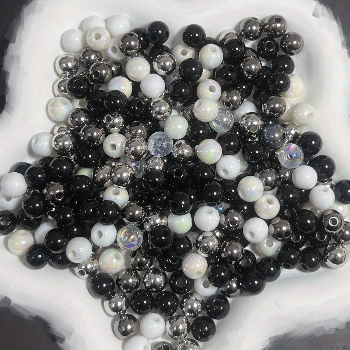 8mm 400/200pcs Frosted Acrylic Beads in Black, White, with AB Coating - Versatile Mix for DIY Jewelry Making Supplies view 6