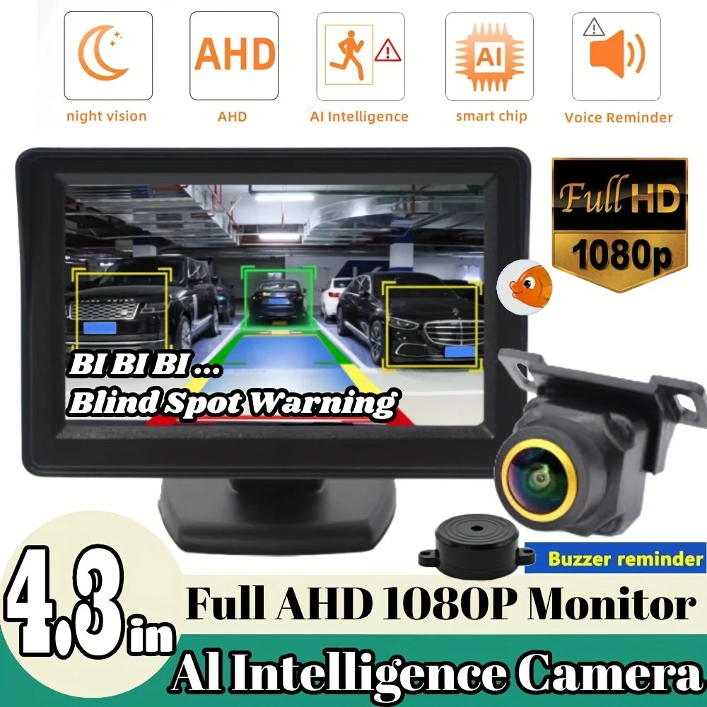 4.3inch/10.92cm AHD-1080P Monitor AI INTELLIGENCE Camera Full Set Displays BSD (Blind Spot Warning) with ADAS/BSD Alerts