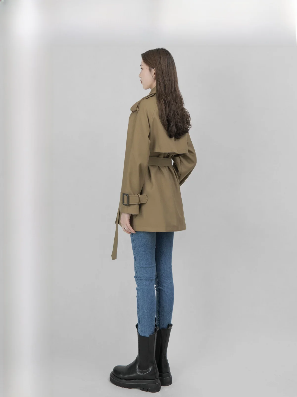 

Wavy Egg ort Briti Sle Women's Jaet Coat Polyester Fiber Pure Color Commute Korean Sle Double Breasted Long Sve