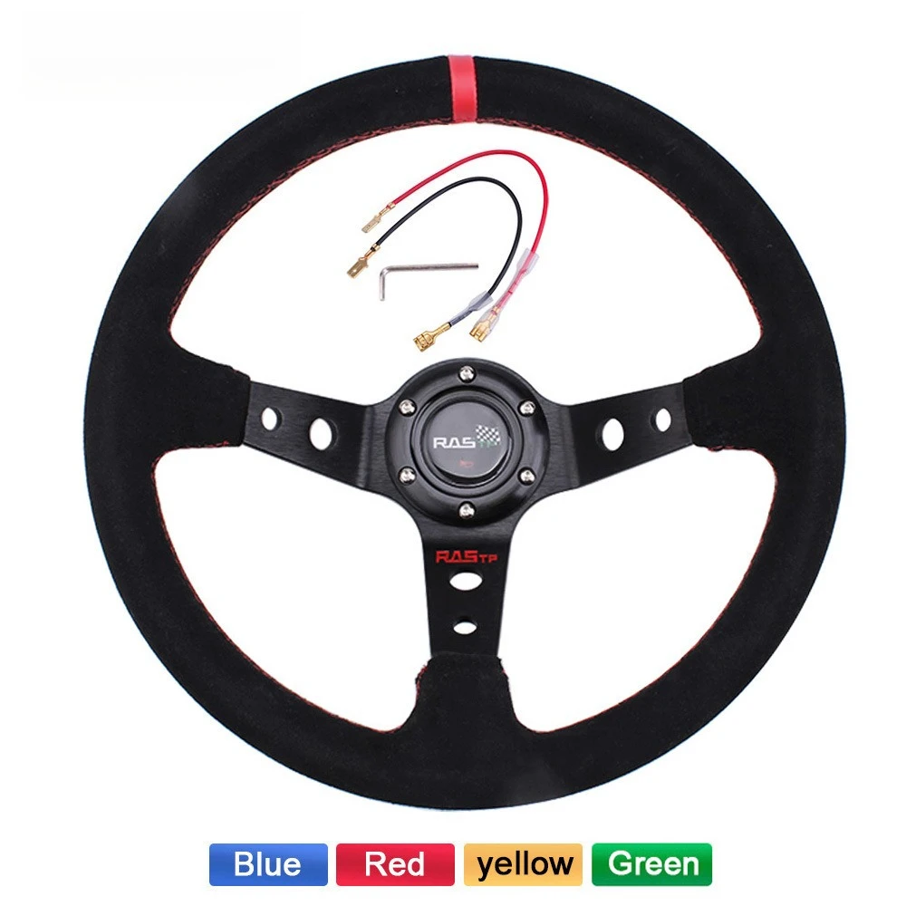 

14" (35cm) Suede Racing Steering Wheel - Universal 6-Bolt Design for Sport Car Mod