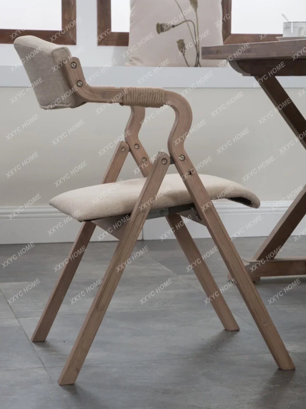 Qumu Modern Simple Retro Homestay Folding Dining Chair Backrest Fabric Coffee Restaurant Study Leisure Chair Simple