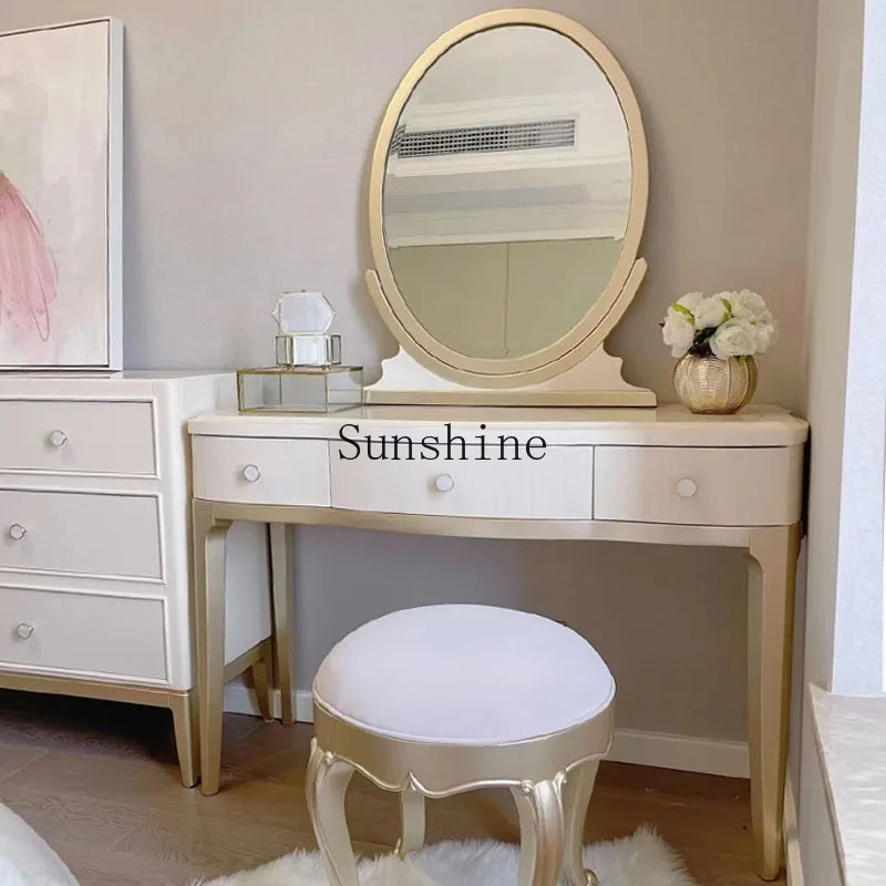 American light luxury solid wood dresser chest champagne bedroom white princess makeup desk