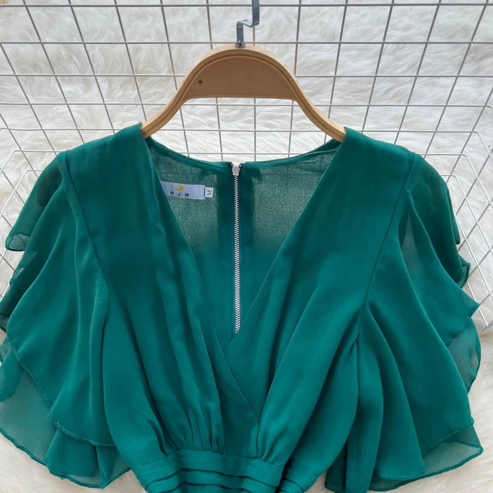 Chic vintage Sexy V-neck Criss-Cross ruffle Fairy Summer  Women Boho Sundress women clothing Long dress