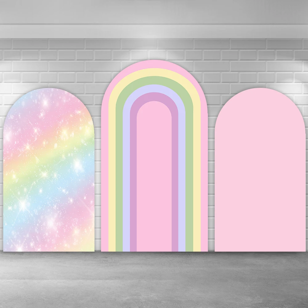 Pastel Rainbow Arch Cover for Kids Birthday Party Backdrop Decoration Glitter Pink Photography Background Chiara Backdrops