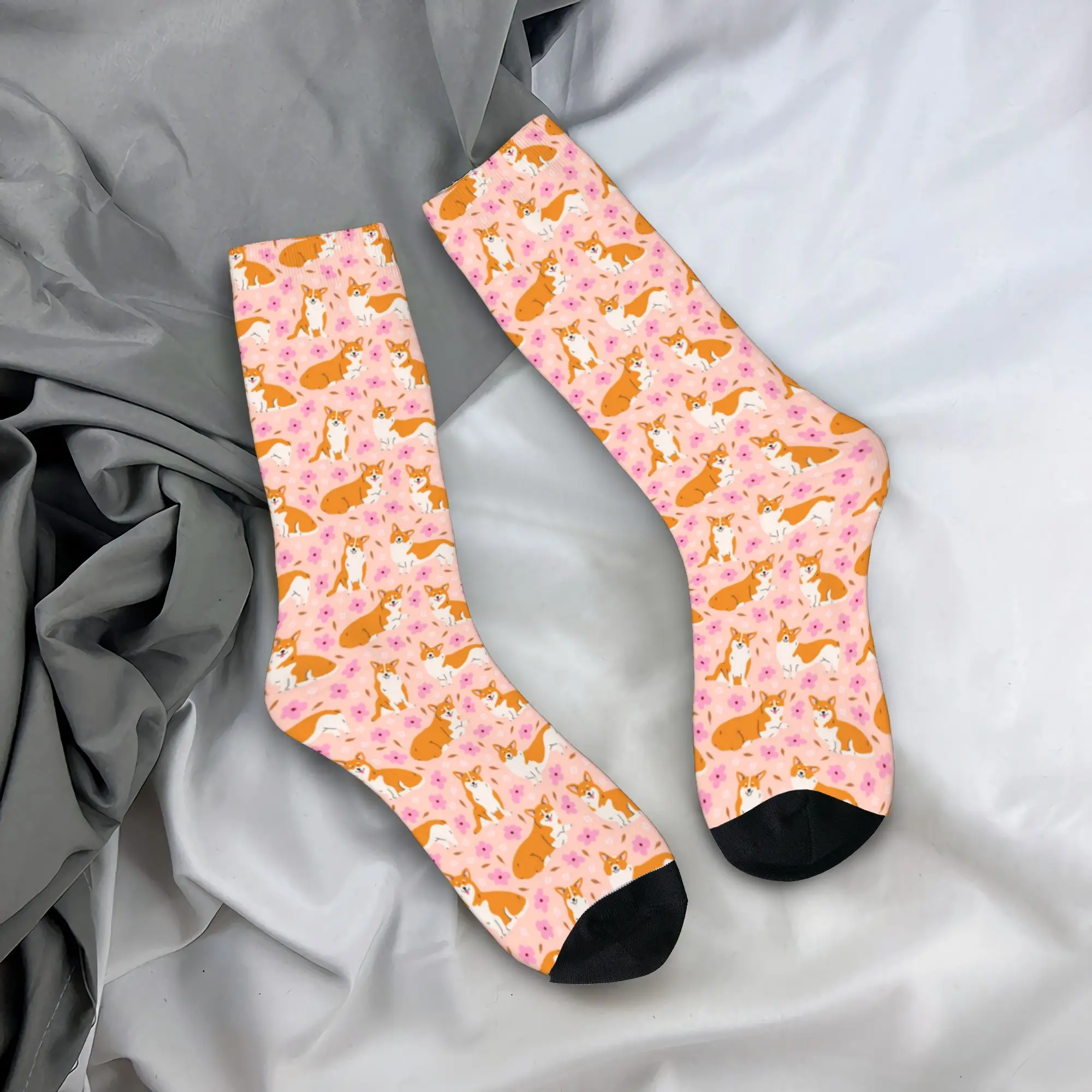 Welsh Corgi Dog In Different Poses With Flowers Socks Anti Slip Stockings Women Men Breathable Outdoor Sports Socks Spring Socks