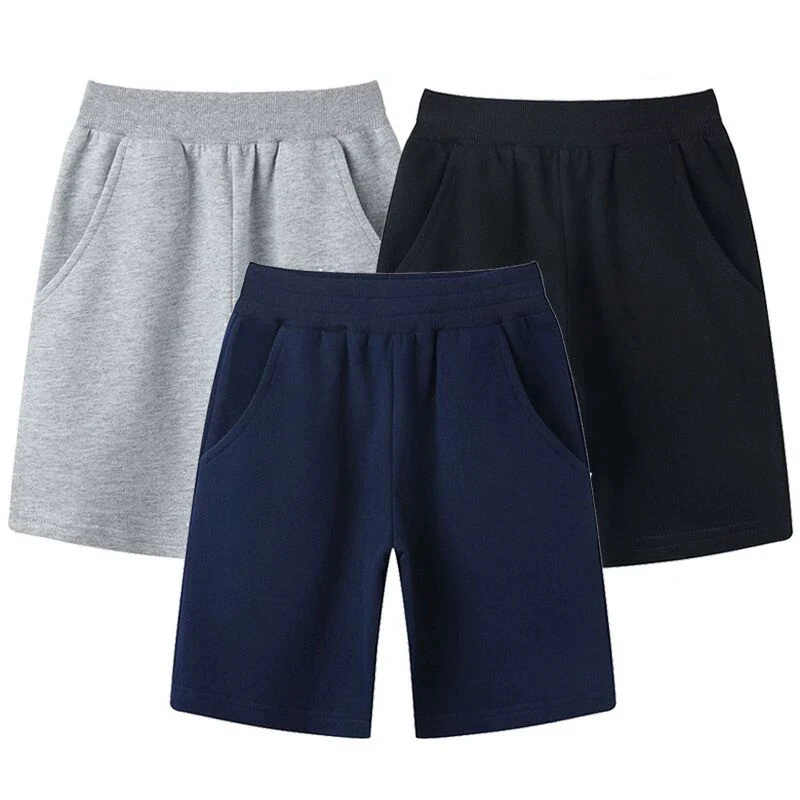2pcs Pure Cotton Kid Shorts Boy Girl Solid Color Short Baby Solid Color Casual Pant Summer Children Sport Short Pants Grey Black
