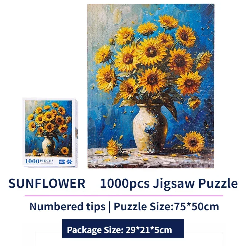 Rompecabezas de girasol para adultos, rompecabezas de pintura, juguete de inteligencia, reducción de estrés, rompecabezas de dibujos animados, caja de regalo para Festival, 1000 piezas