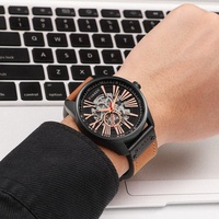 CURREN 8299 Automatic Mechanical Watches for Man Waterproof Leather Strap Skeleton Dial Luxury Fashion Men Watch reloj hombre
