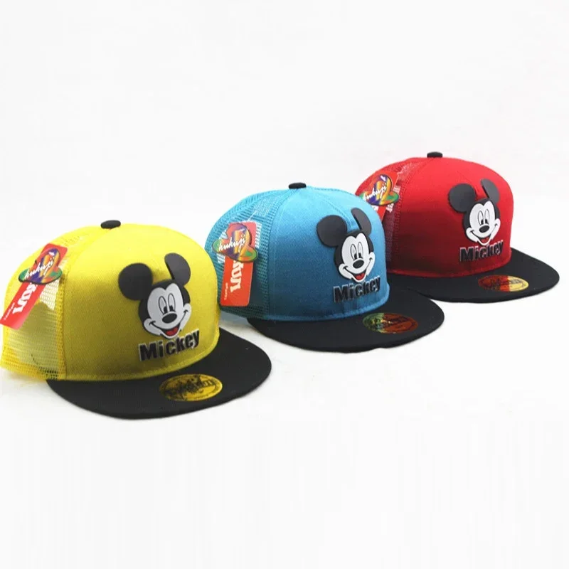 MINISO Disney Mickey Anime Cartoon Color-blocking Baseball Cap 3-8 Years Kids Outdoor Sunshade Mesh Hat Boys Girls Hip Hop Hat