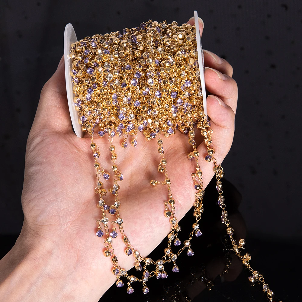 1Meter Shiny Colorful 4mm Beads Pendant Copper Chain for DIY Necklace Bracelet Hair Accessory Tassel Jewelry Making Accessories - view 4