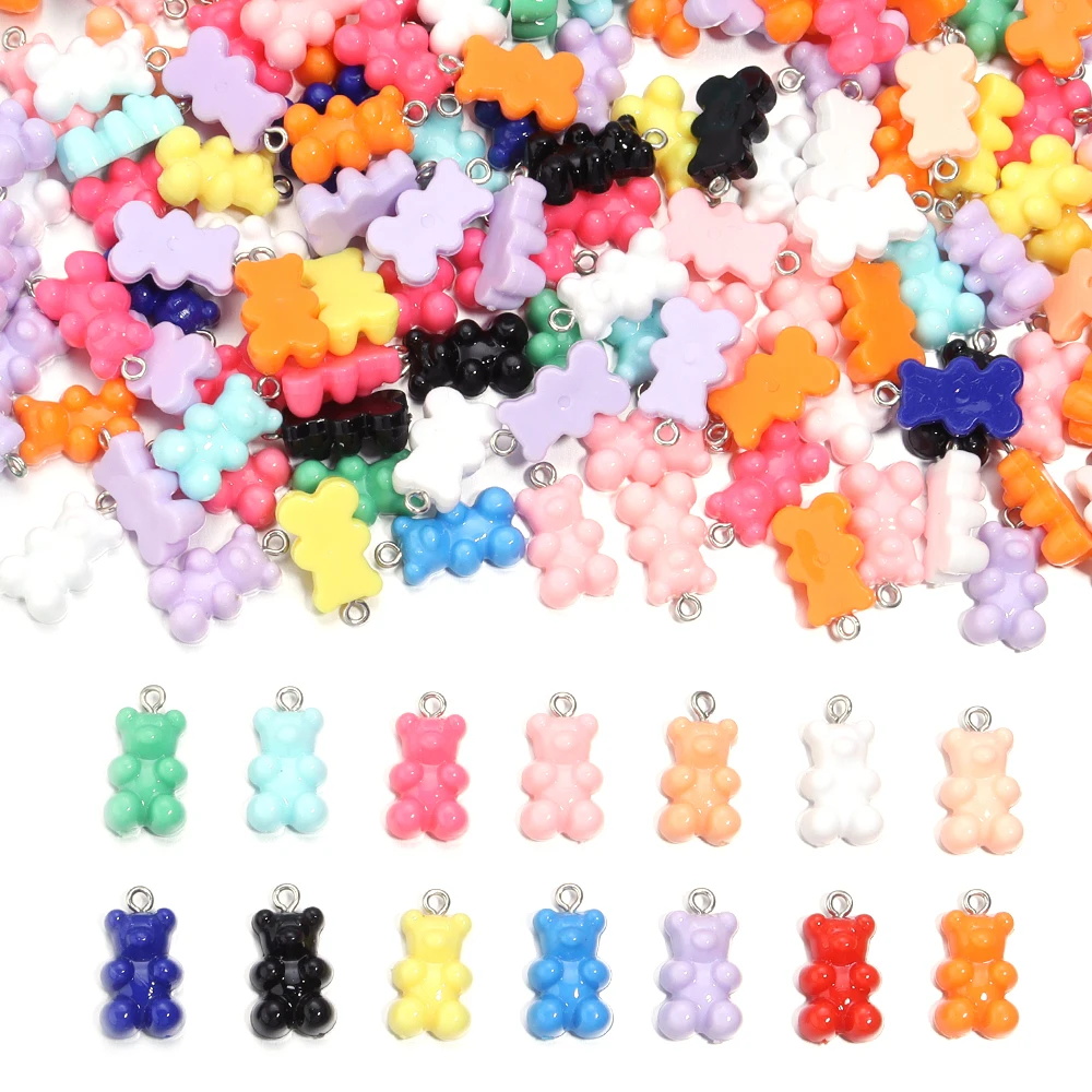 

10Pcs/Lot Acrylic Bear Charm Beads Solid Color Cute Pendant for Jewelry Making DIY Phone Chains Bracelet Necklace Accessories