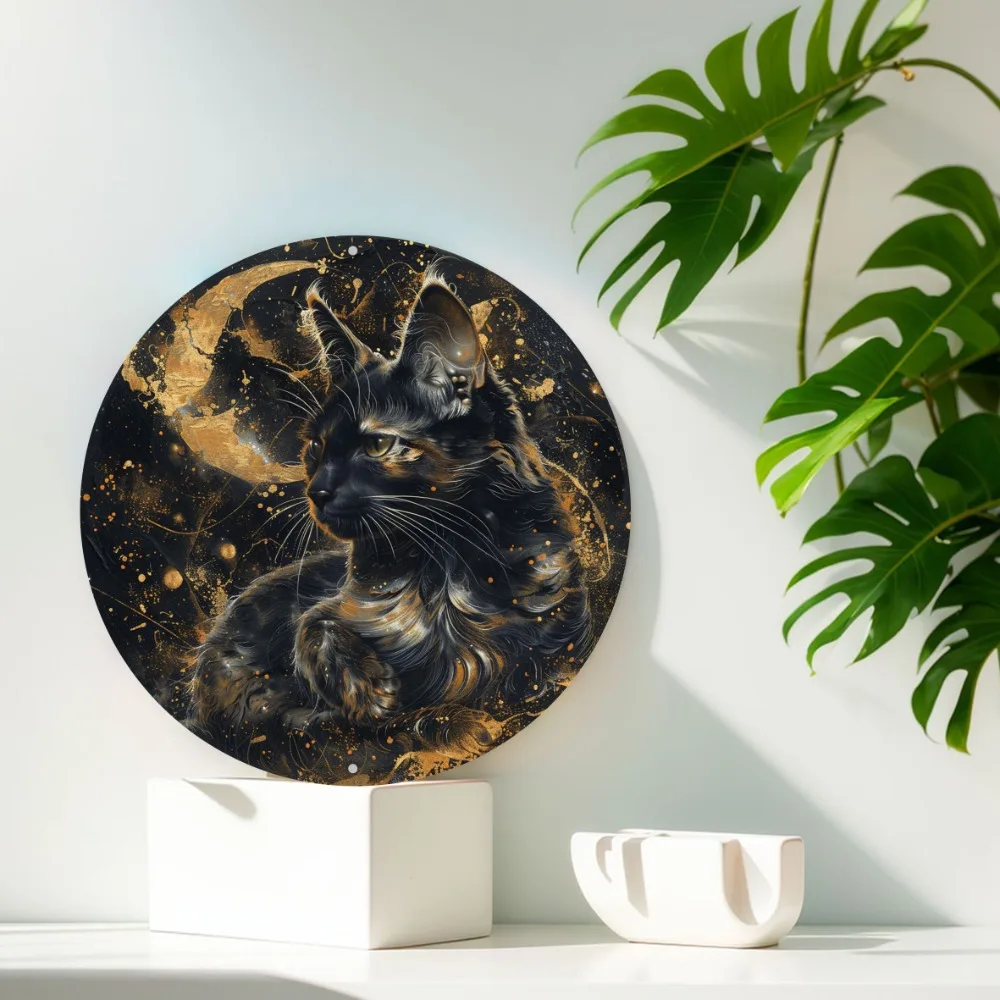 Charming Tortoiseshell Cat Round Aluminum Wall Sign, Perfect for Home, Cafe, or Restaurant Decor, Ideal Gift for Holidays