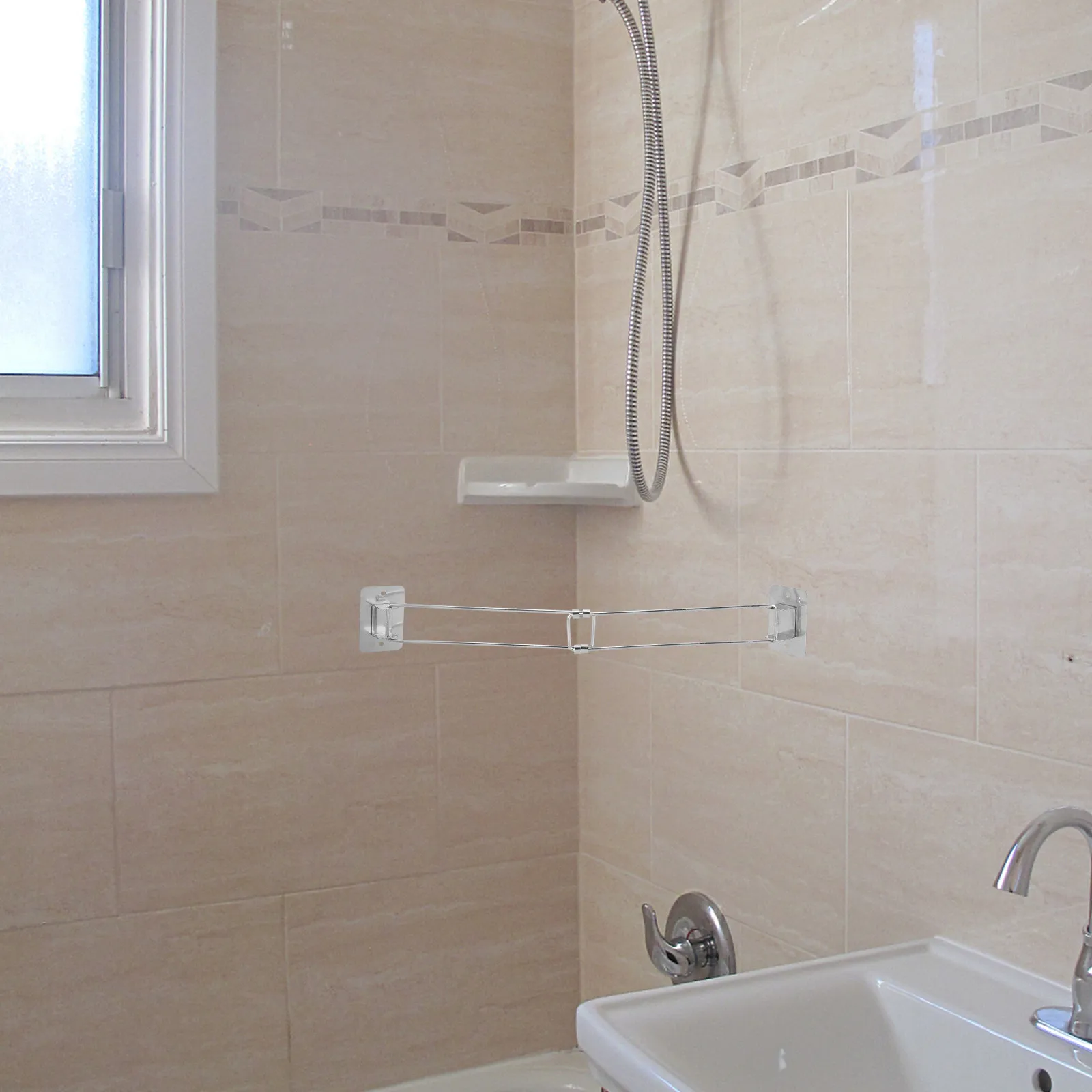 

Rv Shower Corner Bar Stainless Steel Adjustable Space Saving Bathroom Storage Rod for Travel Trailer Camper Organization and