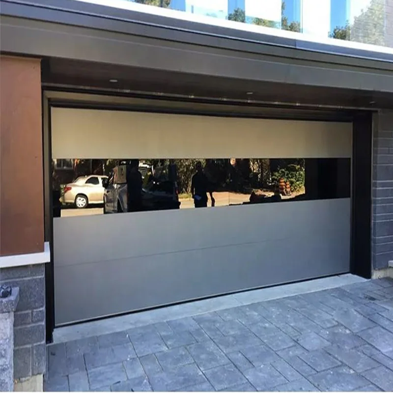 Modern Villa Aluminum Alloy Flat Panel Garage Door Glass Residential Remote Control Anti-theft Sectional Garage Door
