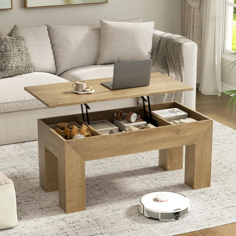 

41-дюймовый журнальный столик с подъемной столешницей. Деревянный прямоугольный шкаф со скрытым хранилищем. Большой, регулируемый, деревянный диван.