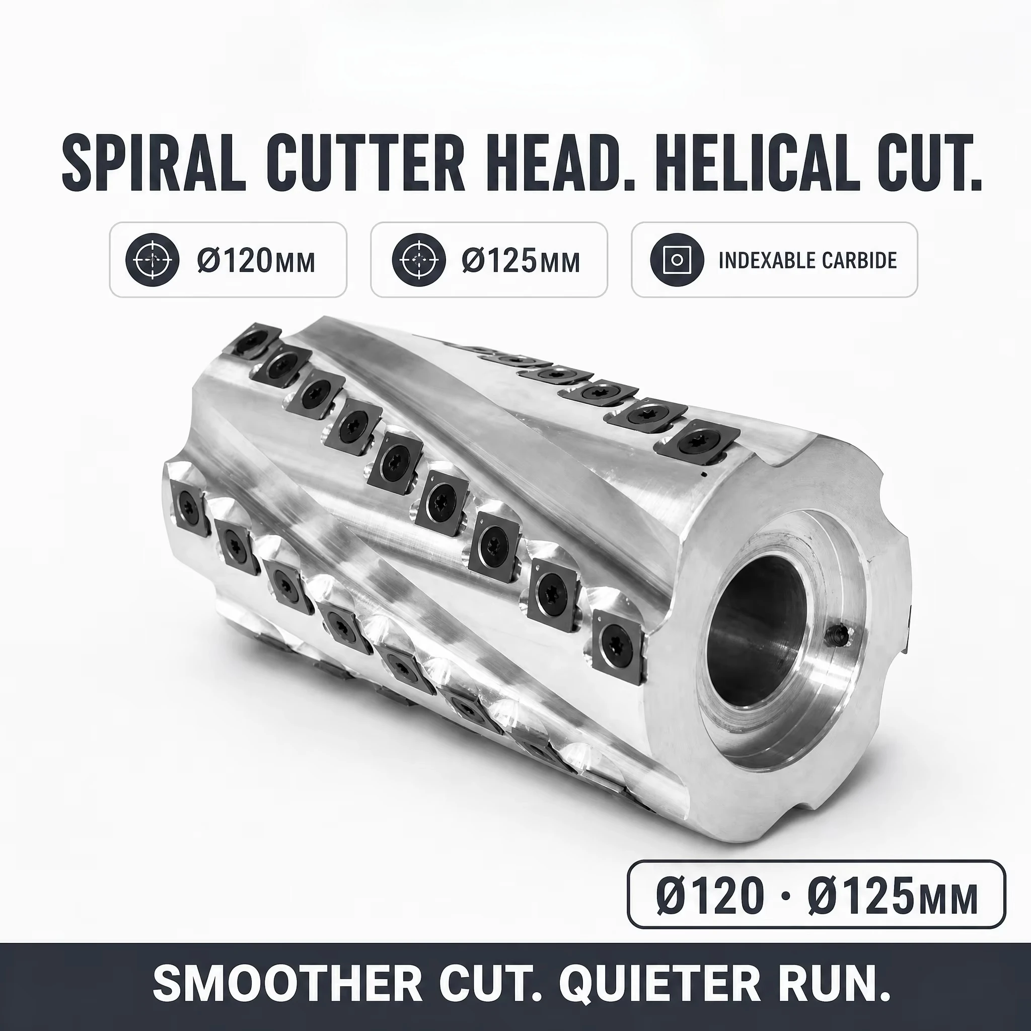 120mm 125mm Spiral Cutter Head for Wood Four Side Moulder Carbide Inserts Helical Cutter