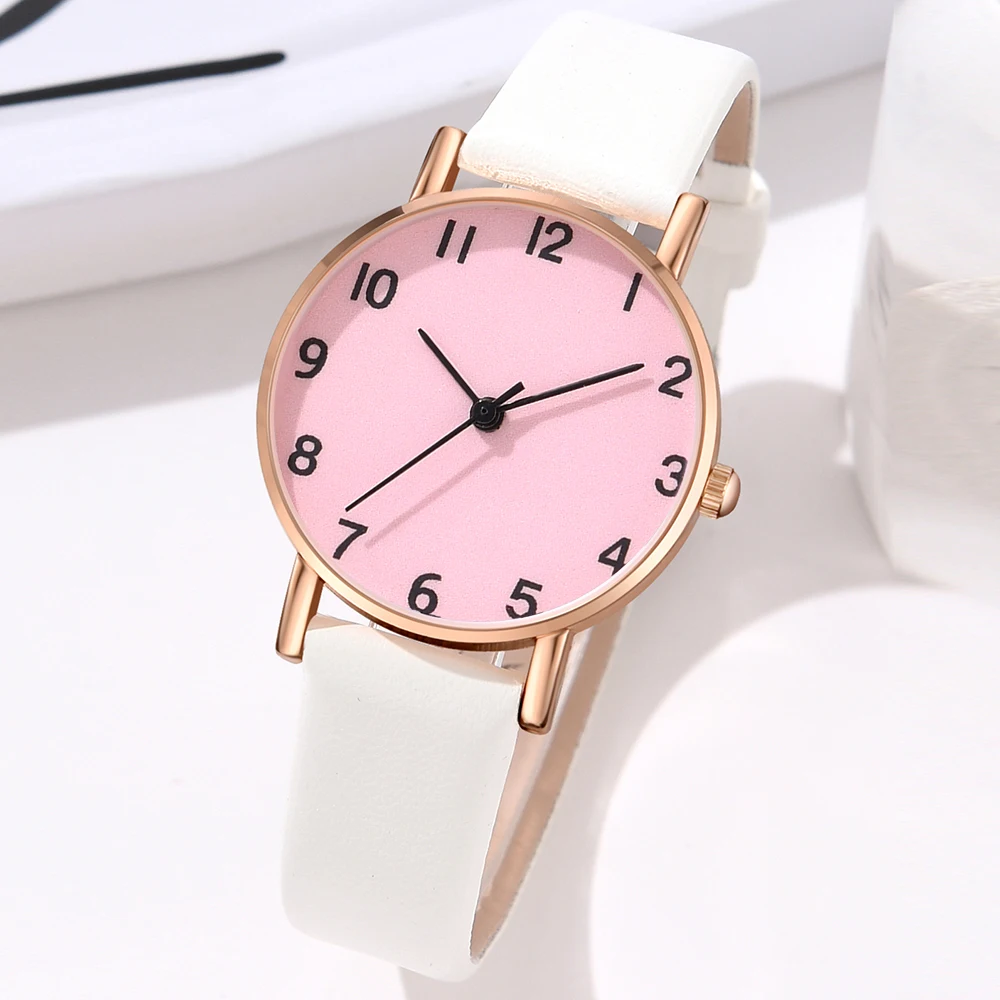 1PCS Minimalist Style Digital Pink Dial Watch Paired With A Casual Quartz Watch For Couples Is The Perfect Gift For Her