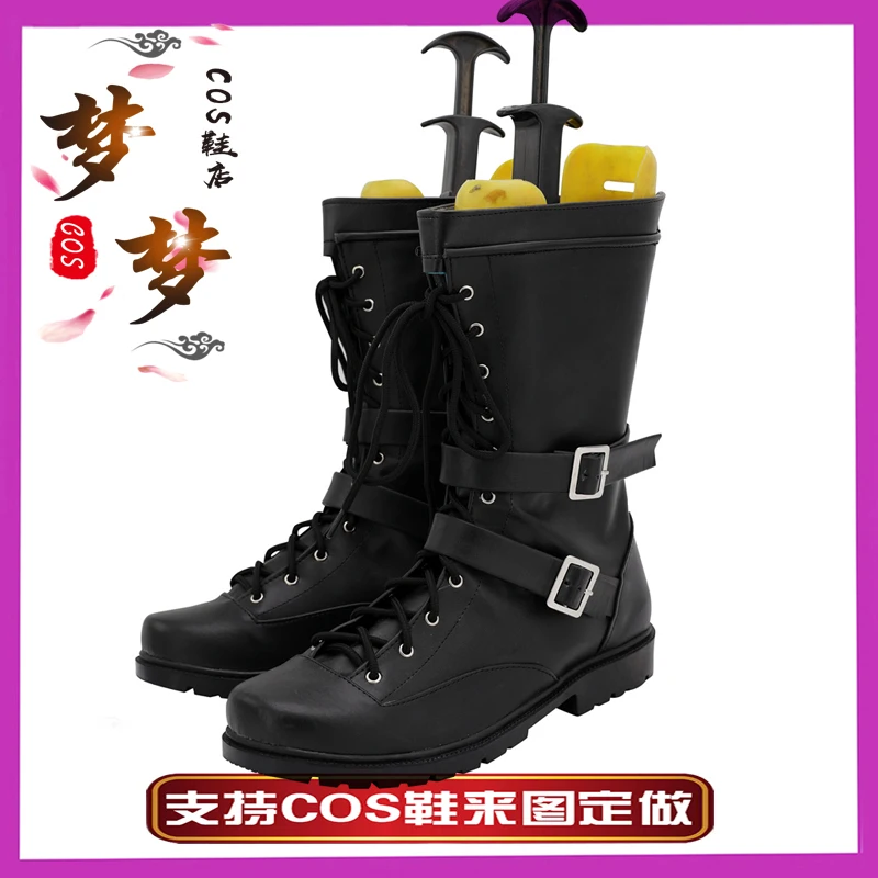 Kingdom Hearts 3 Riku Scarpe Cosplay Stivali Scarpe in pelle PU nere Scarpe di carnevale di Halloween su misura
