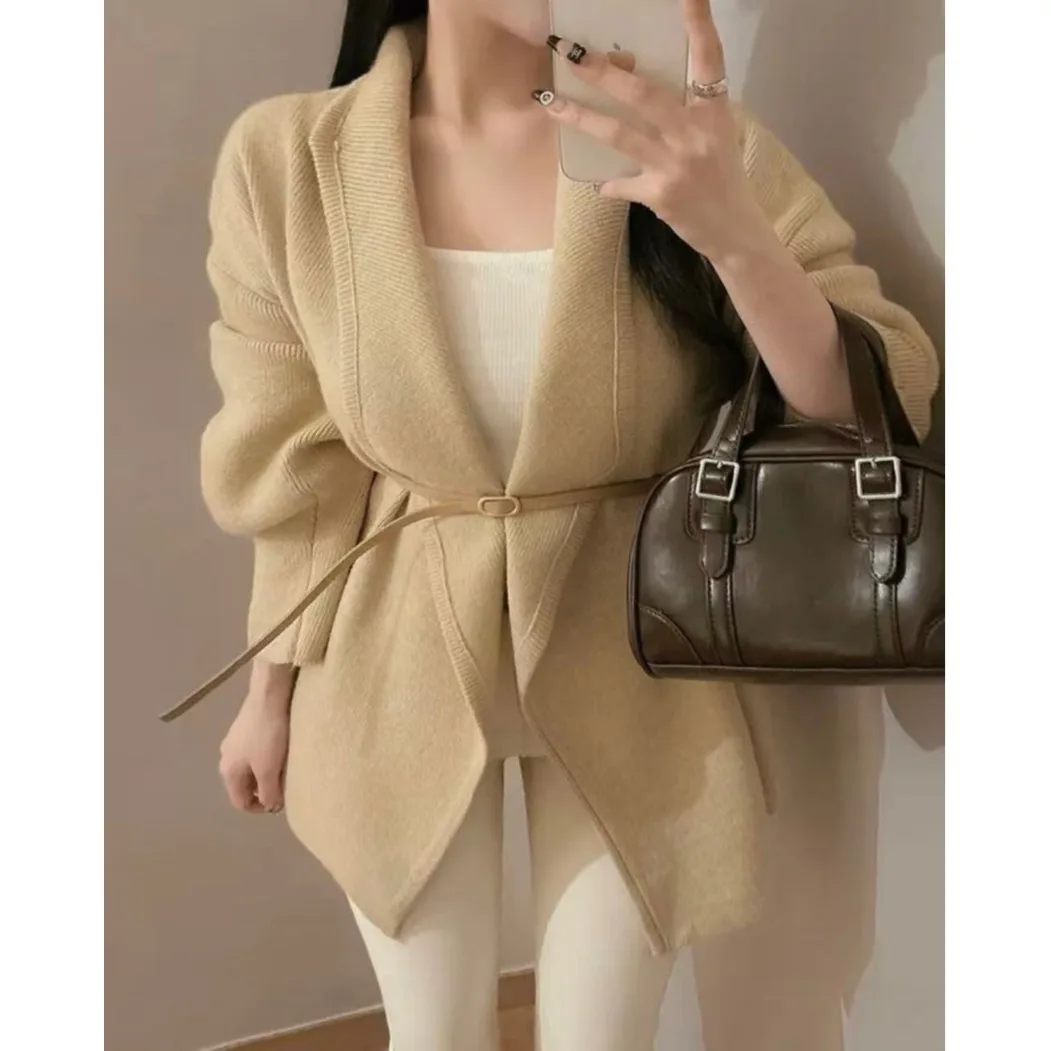 سترة نسائية محبوكة متوسطة الطول Thiened الكورية Sle الخريف الشتاء جديد Faion عالية الجودة Ele سترة مفتوحة