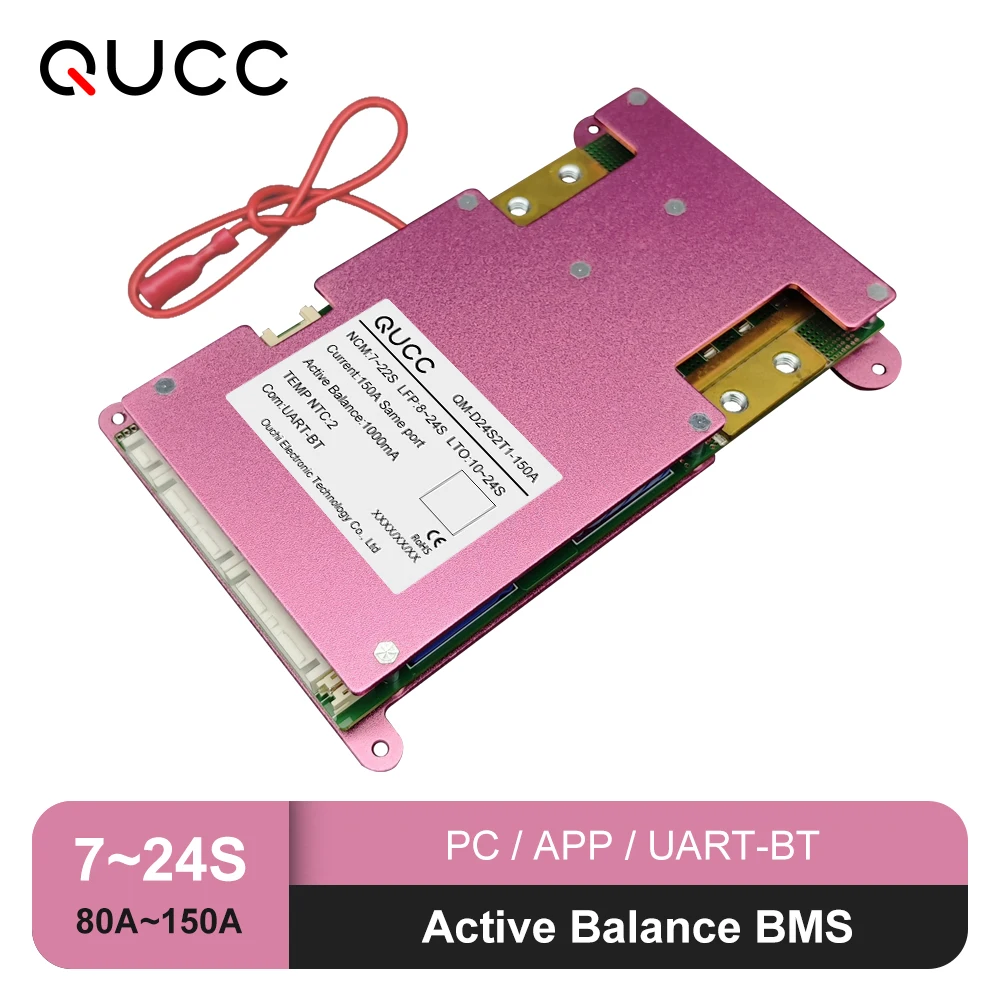

QUCC 7S 8S 10S 12S 16S 20S 24S Активный балансный BMS Lifepo4 Литий-ионный аккумулятор LTO Smart BMS LFP NCM 25,6 В 36 В 51,2 В 64 В