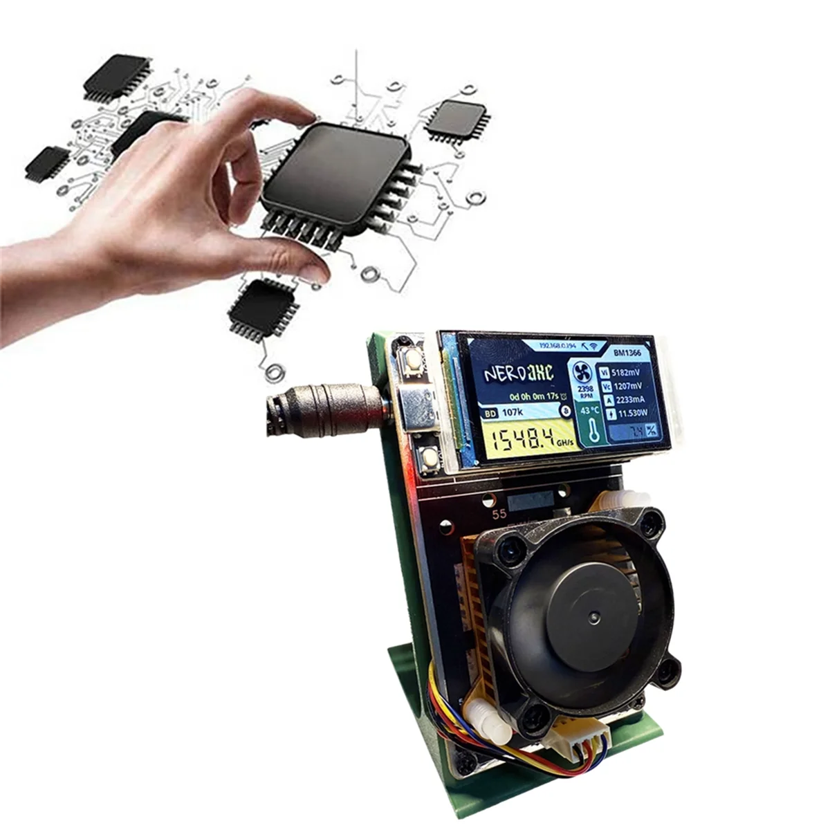 N33R_NerdAxe NerdMiner Bitaxe BM1366 ASIC Chip Vertical Miner UK PLUG