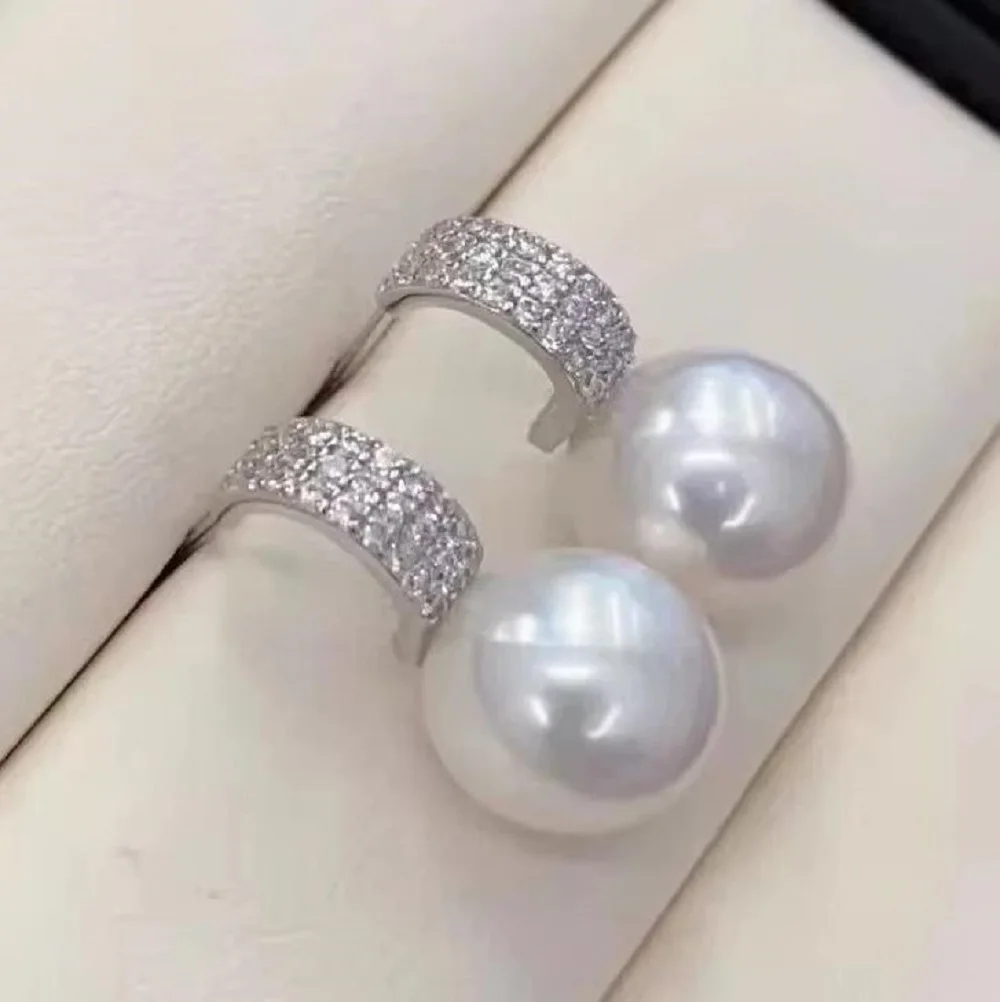 

Gorgeous Pearl Earrings AAA10-11 mm11-12mm Natural South Sea Round White Pearl Earrings 925s