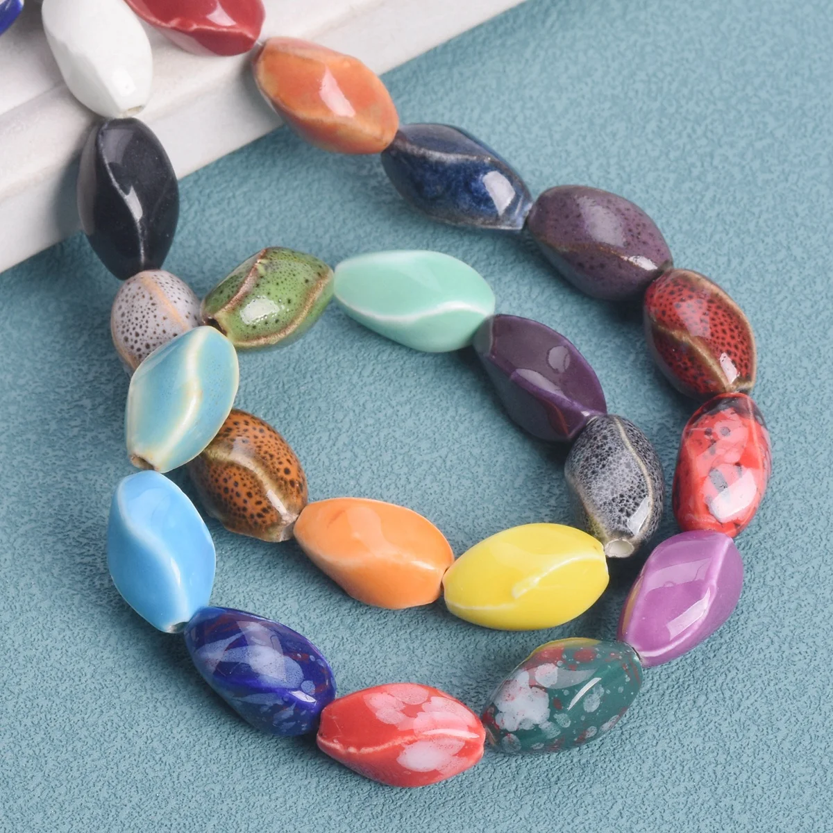 10pcs 16x9mm Helix Oval Shape Handmade Ceramic Porcelain Fambe Blaze Loose Beads For Jewelry Making DIY Crafts Findings