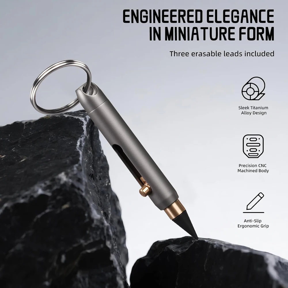 Mini Titanium Alloy Infinity Pencil, Inkless Writing Tool with Graphite Tip, 2.32 Inch Open Length Keychain Design