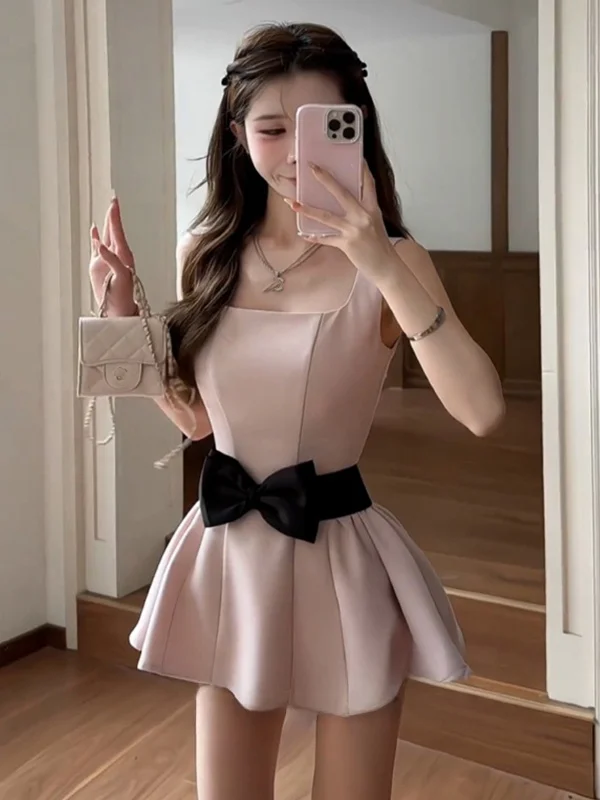 

2025 New Knot Square Collar Strapl Dr Women's Autumn Winter Slimming ort A-Line Skirt Casual Sle Dr
