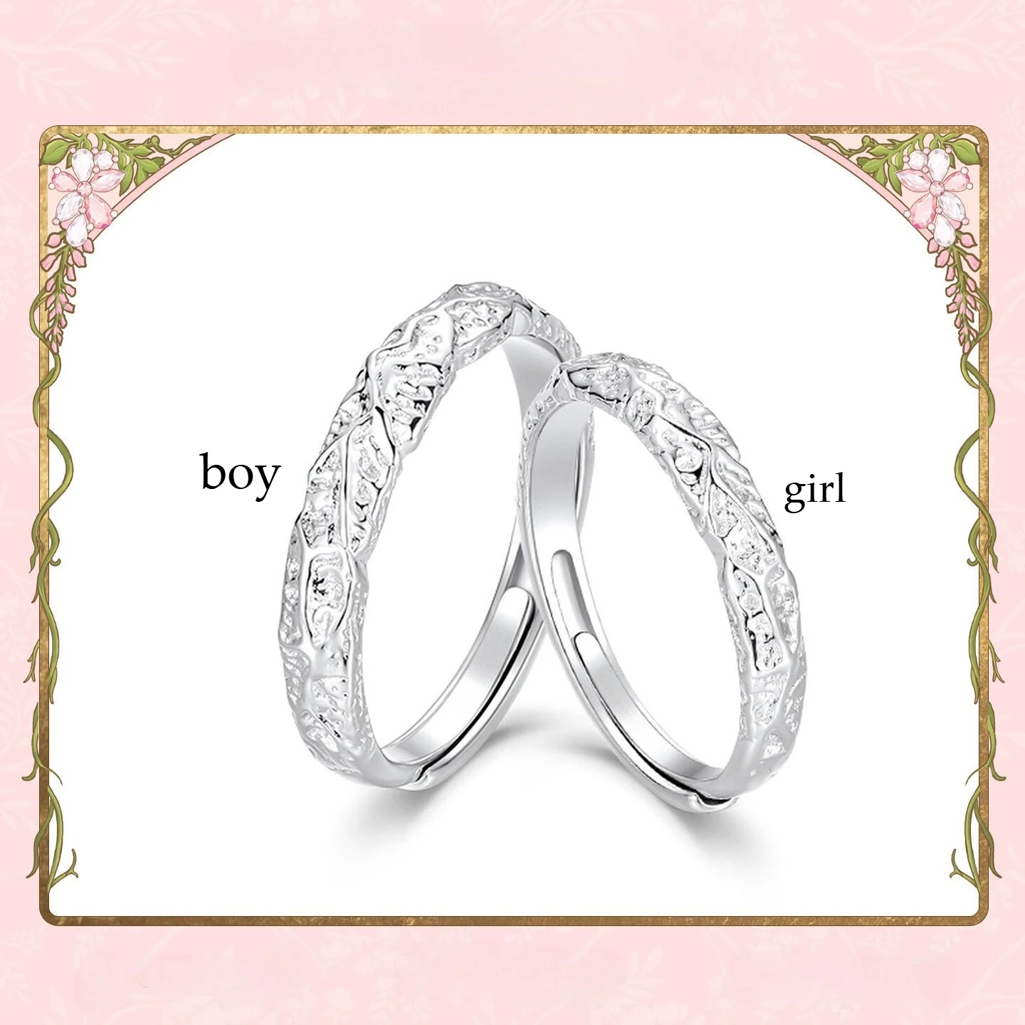 

Vintage Hammer Pattern Couple Ring,925 Silver Adjustable Ring,Anniversary Engagement Ring for Men and Women,Valentine's Day Gift