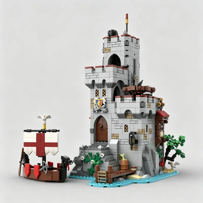 1321PCS MOC Medieval Seaside Market Tower Alt Build Scene Model Building Blocks DIY Assembly Toy Adult Collector Collection Gift