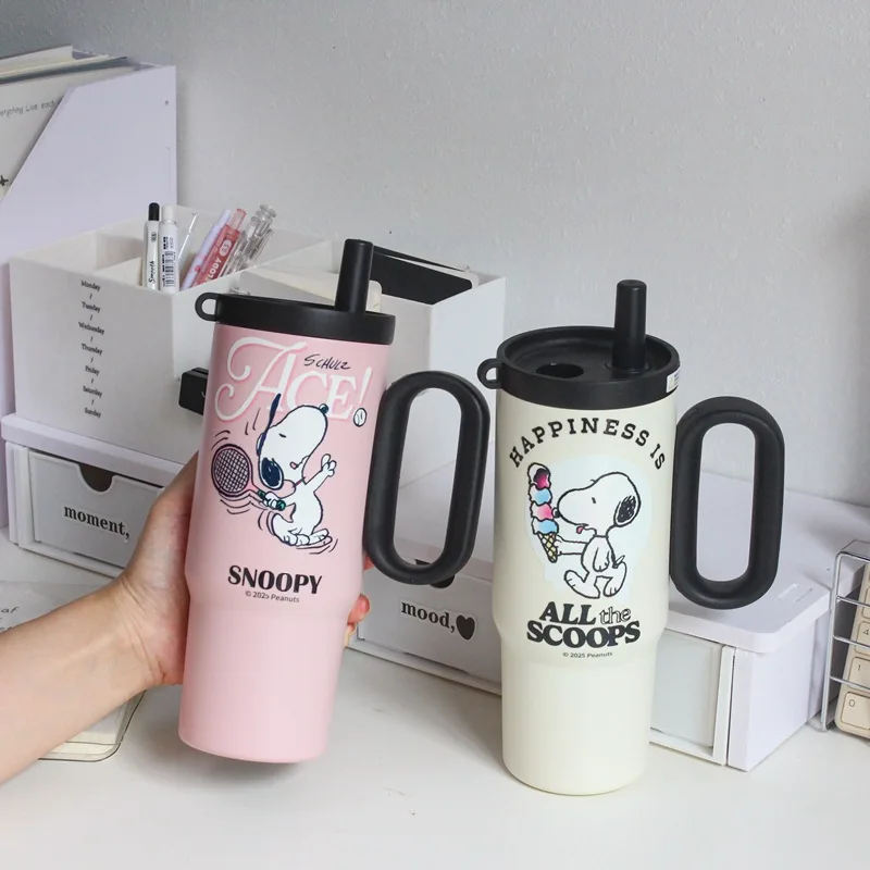 

750ML Kawaii Snoopy Cartoon Insulated Ice Cup 316 Stainless Travel Mug with Handle Stainless Steel Water Bottle Leak Proof Gifts